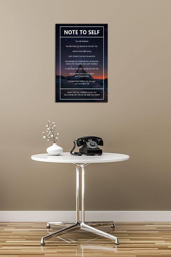 Note to Self Inspirational Wall Art Snow Mountain Starry Sky Motivational Poster Inspiring Canvas Painting Prints Wall Pictures for Home Decor Living Room Office Bedroom Framed Artwork [12''W x 18''H]