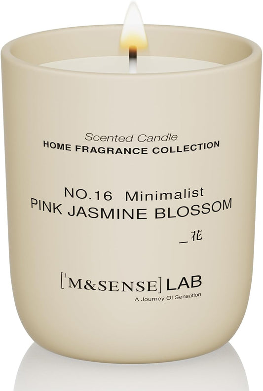 M&SENSE Natural Soy Candle| Pink Jasmine Blossom | 5.3 oz | Minimalist Scented Candle for Relaxation, Gifting, Home Décor | for Bedroom, Office, Party Small