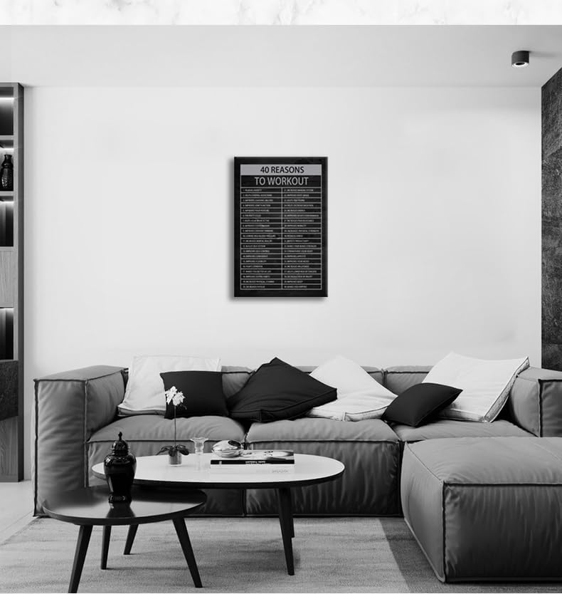 Inspirational Wall Art Inspirational Office Decor Wall Positive Quotes Success Poster 40 Reasons to Workout Canvas Artwork Picture Print Framed for Home Living Room School Wall Decor[24" W x 36" H]