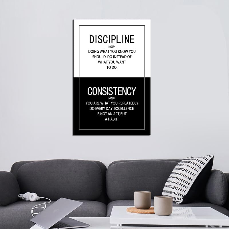 Discipline Consistency Noun Inspirational Wall Art for Office Motivational Posters Picture Prints Canvas Modern Home Decor Painting Artwork for Stretched and Framed Ready to Hang [24''W x 36''H]