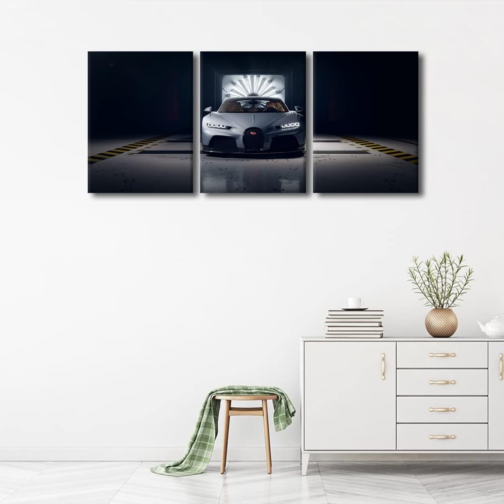 TUMOVO White Sports Car Modern Wall Art Super Car Picture Contemporary Artwork Print On Canvas Racing Car Poster for Boys Bedroom Wall Art Pictures for Living Room Framed Ready to Hang, 36" Wx16 H
