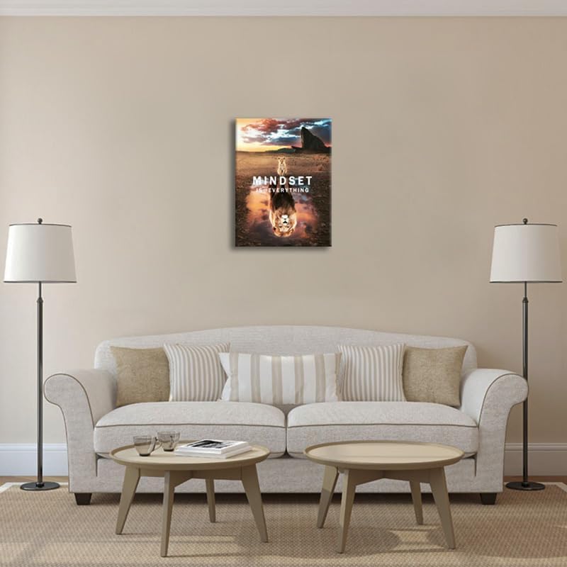 Inspirational Canvas Wall Art Office Motivational Posters Mindset is Everything Success Pictures Positive Quotes Prints Artwork for Teen Bedroom Living Room Home Decor Framed[18" W x 24" H]