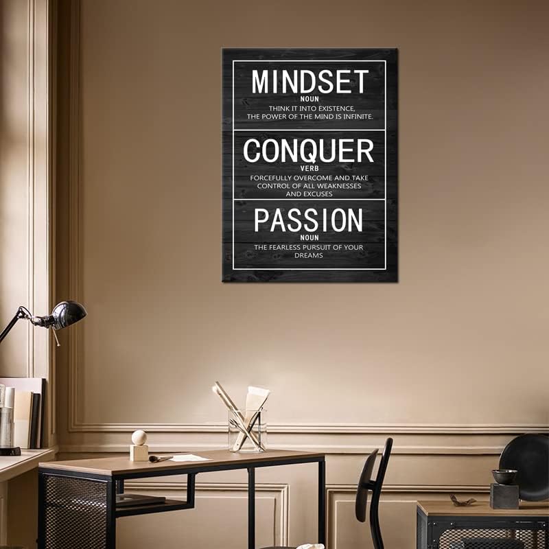 Passion Mindset Conquer Motivational Poster Inspirational Canvas Wall Art Paintings Inspiration Artwork Living Room Office Prints Wall Decor Decoration Wooden Framed Ready to Hang [30''Wx 40''H]