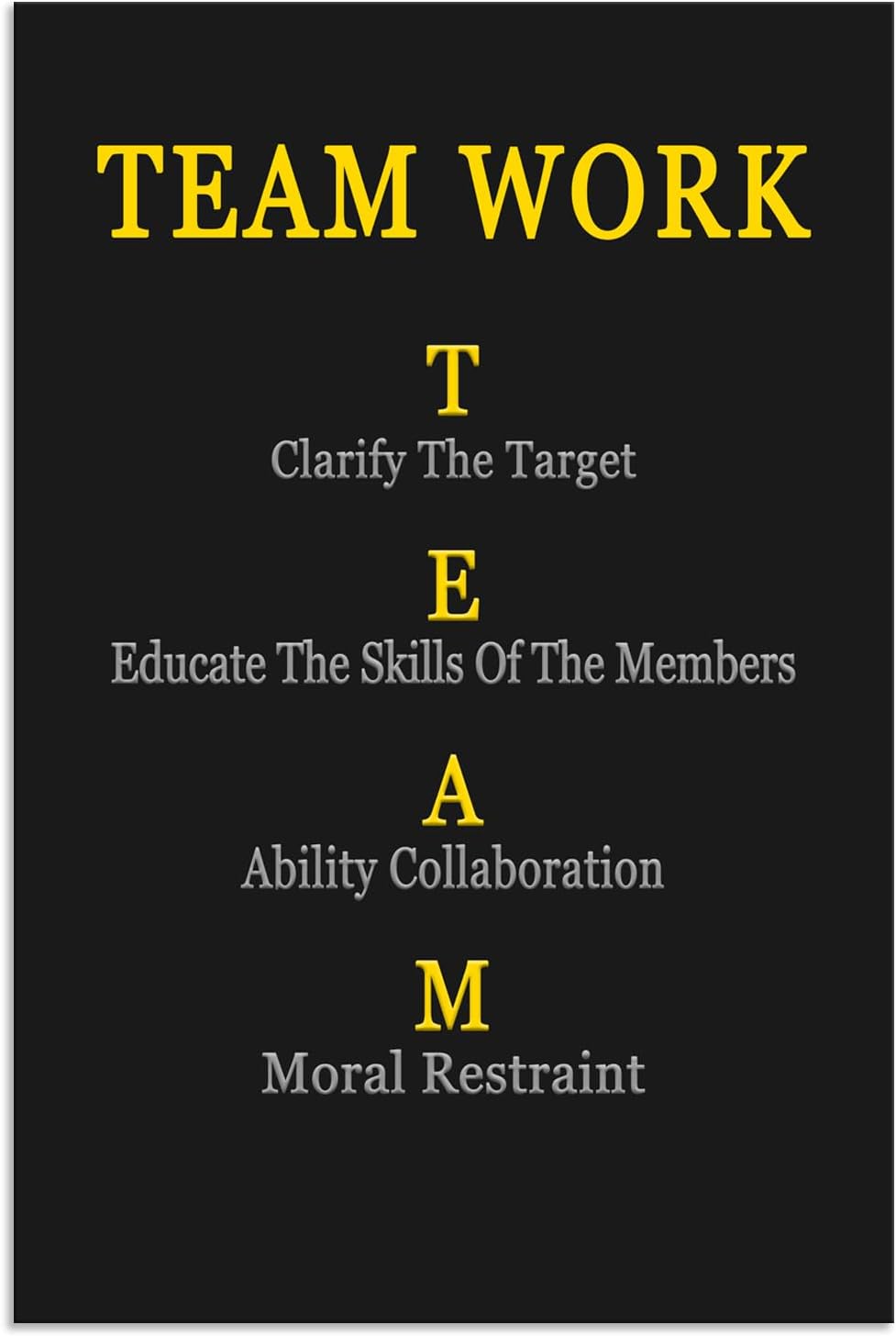 Motivational Wall Decor Team Work Enterprise Poster Inspirational Quotes Canvas Poster for Company Office Group Bedroom Living Room Printed Artwork Framed Ready to Hang [12" W X 18" H]