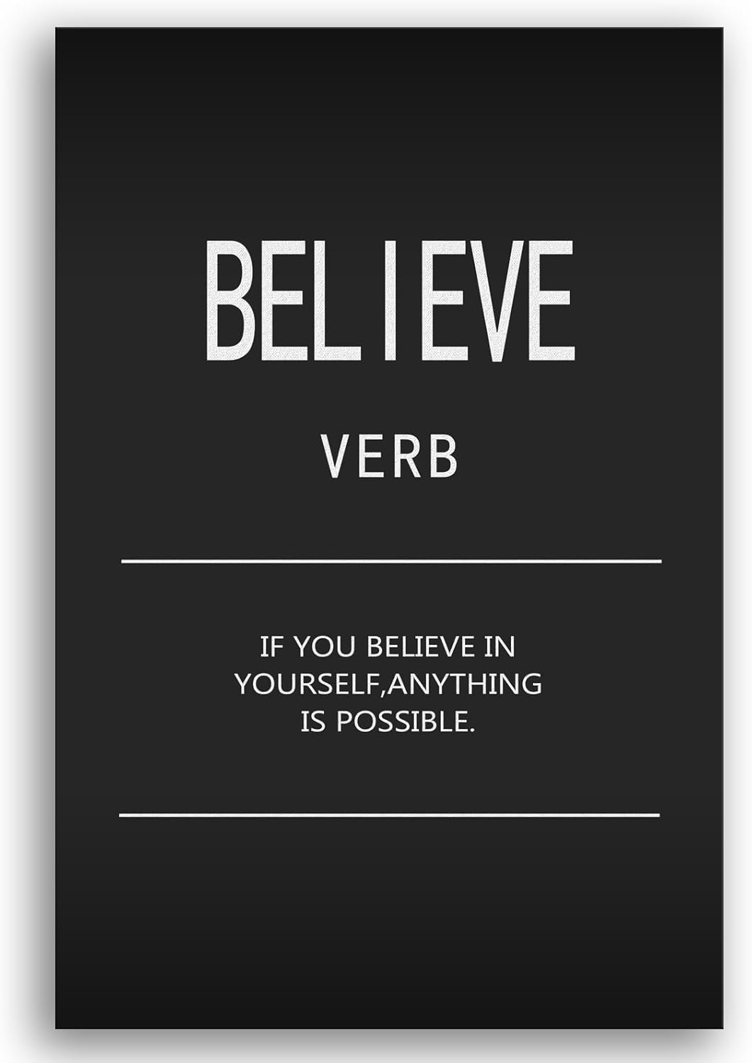 Motivational Office Positive Poster Believe Verb Inspirational Wall Art Printed on Canvas Modern Home Decor Painting Artwork for Living Room Bedroom Picture Stretched and Framed[24" W x 36" H]