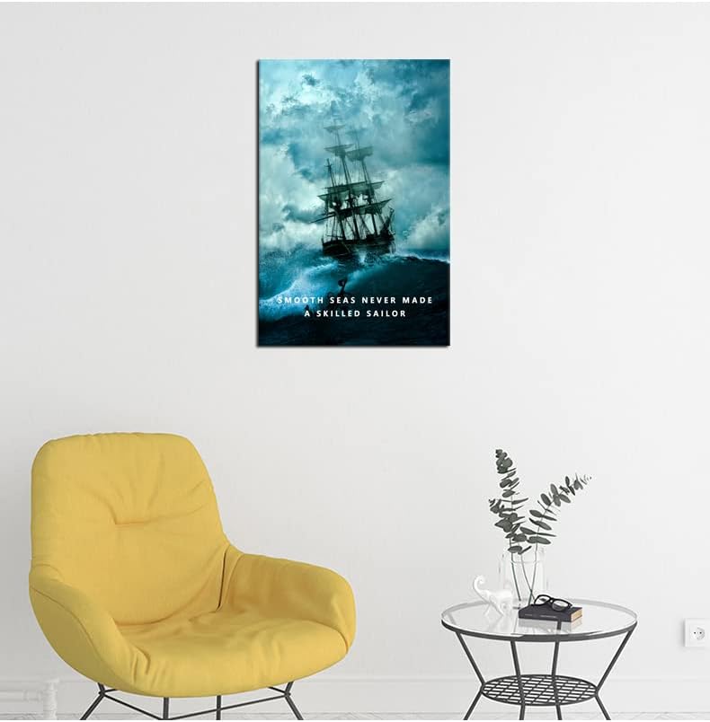 Inspirational Canvas Wall Art Smooth Seas Never Made A Skilled Sailor Motivational Poster Entrepreneur Quote Picture Home Office Decor Painting Framed and Stretched Ready to Hang [12''W x 18''H]