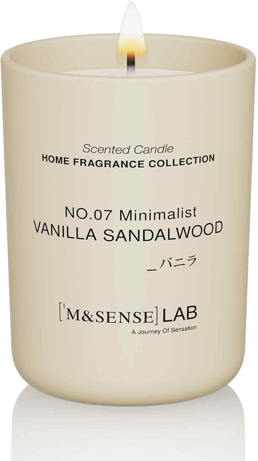M&SENSE Natural Soy Candle| Vanilla Sandalwood | 8.82 oz, 50H Burn | Minimalist Scented Candle for Relaxation, Gifting, Home Décor | for Bedroom, Office, Party Medium