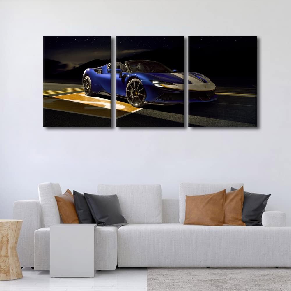 TUMOVO Sports Car Canvas Wall Art Painting Super Car Wall Decor for Living Room Pictures Print on Canvas 3 Pieces Hypercar Framed Modern Artwork for Home Wall Boys Bedroom Decorations, 36" Wx16 H