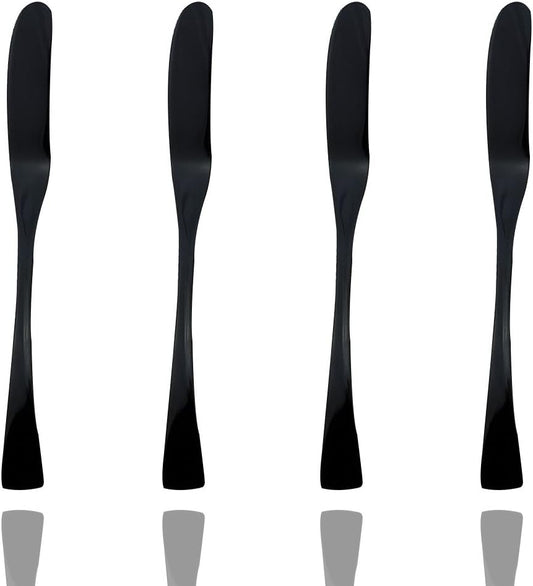 JASHII 18/10 Stainless Steel 4 Piece Mirror Polished Black Butter Knife Bagels Cheese Knife Black Server Utensil Set
