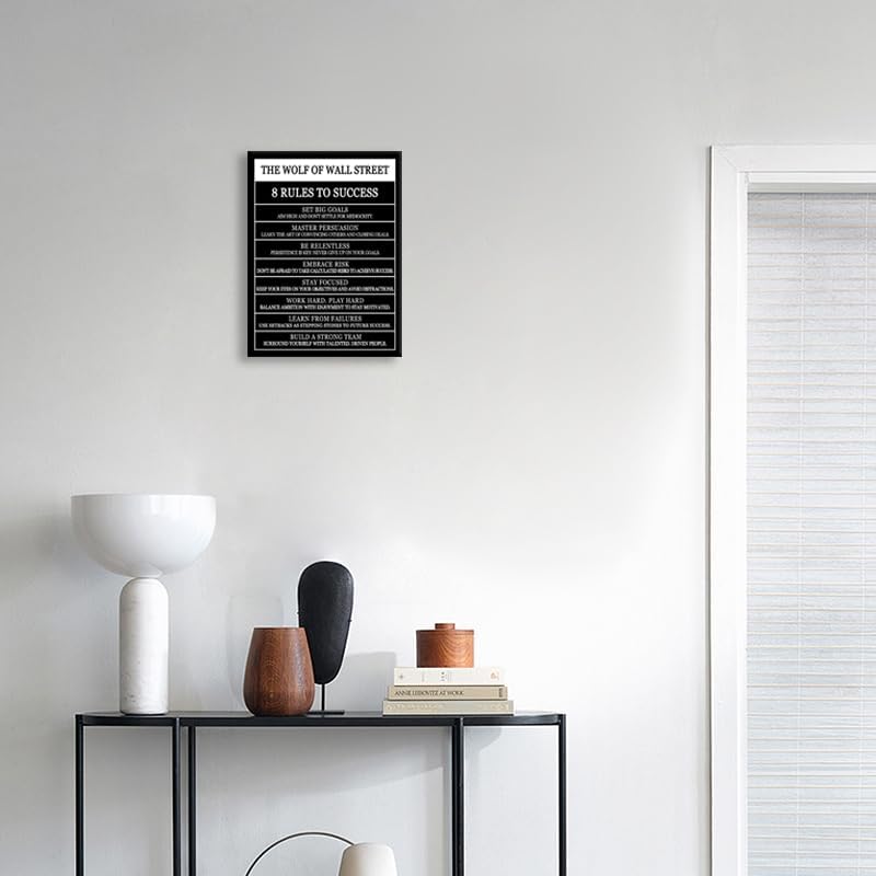 Motivational Wall Art The Wolf Of Wall Street 8 Rules To Success Printed Canvas Poster Inspirational Wall Decor for Office Hallway Gym Bedroom Living Room Framed Ready to Hang[18" W X 24" H]