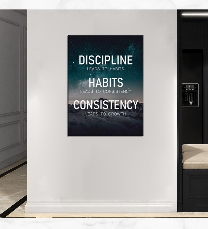 Motivational Poster Discipline Habits Consistency Growth Inspirational Wall Art Canvas Prints Artwork for Office Modern Home Decor Painting Pictures Stretched and Framed Ready to Hang [30''Wx 40''H]