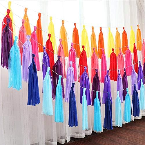 Blue Party Decorations,Navy Blue Light Blue and Blue Paper Tissue Tassel Garland Banner,15 Pcs
