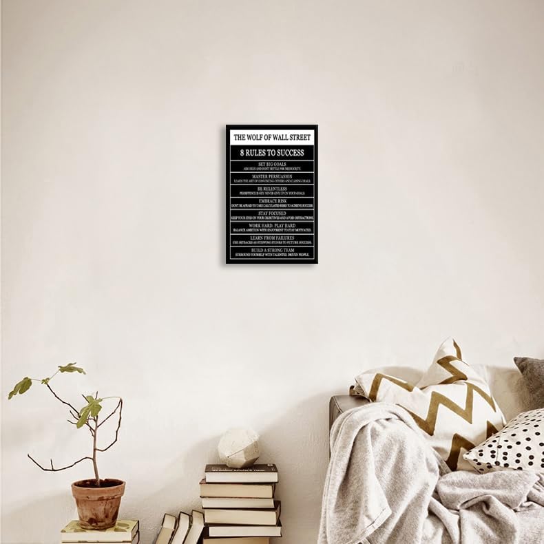 The Wolf Of Wall Street 8 Rules To Success Motivational Wall Art Printed Canvas Poster Inspirational Wall Decor for Office Hallway Gym Bedroom Living Room Framed Ready to Hang [12" W X 18" H]