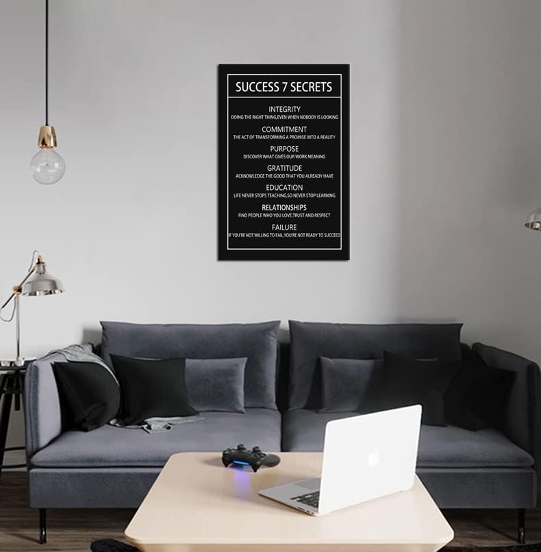Success 7 Secrets Motivational Canvas Wall Art Inspirational Poster Print Artwork Painting Picture for Framed Home Decoration Living Room Office Bedroom Ready to Hang [24''W X 36''H]