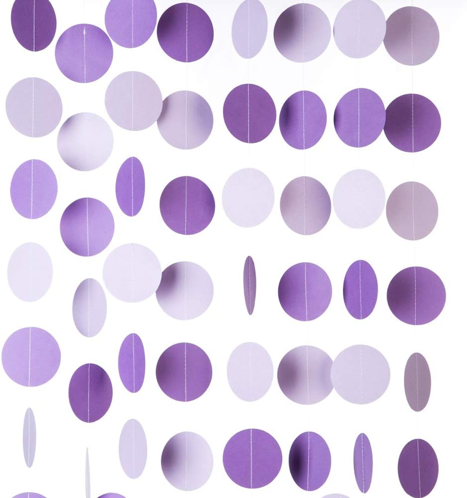 Purple Lavender Paper Garland Circle Dots Party Garland Streamer Backdrop Hanging Decorations, 2.5" in Diameter, 20 Feet in Total