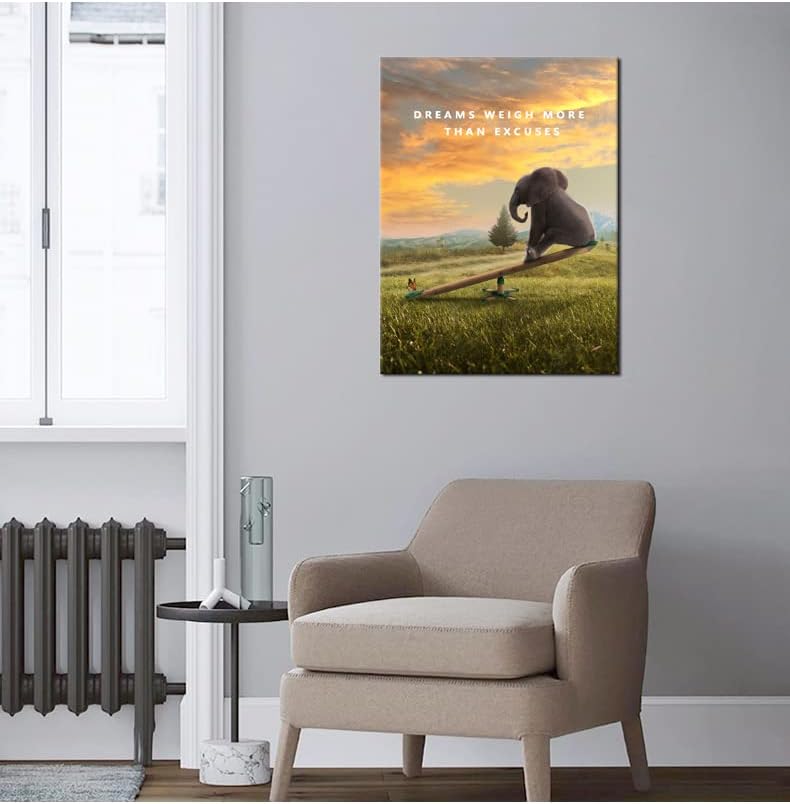 Animal Inspirational Canvas Wall Art Dreams Weigh More Than Excuses Motivational Life Poster Inspiring Quote Picture Home Office Decor Painting Framed and Stretched Ready to Hang [18''W x 24''H]