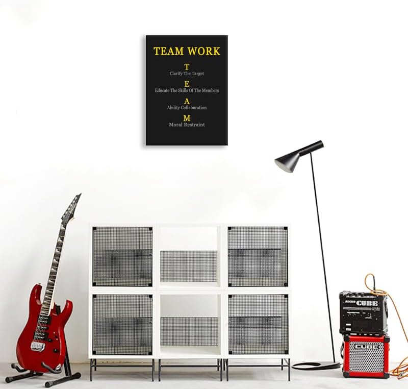 Team Work Enterprise Poster Inspirational Quotes Canvas Poster Printed Artwork Motivational Wall Decor for Company Office Group Bedroom Living Room Framed Ready to Hang[18" W X 24" H]