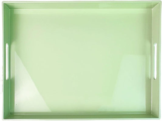 Turquoise Green Decorative Tray, Rectangular Large Serving Tray with Handles, Plastic Coffee Table Tray for Ottoman, Living Room, Kitchen Tabletop,15.7” x 11.8” x1.6”