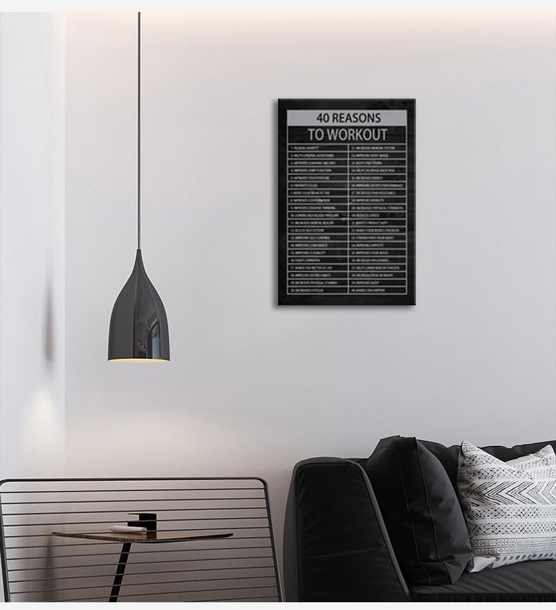 Inspirational Canvas Wall Art Painting Quote Office Wall Decor Pieces Success 40 Reasons to Workout Poster Positive Motivational Framed Artwork Prints Picture for Living Room School[12" W X 18" H]