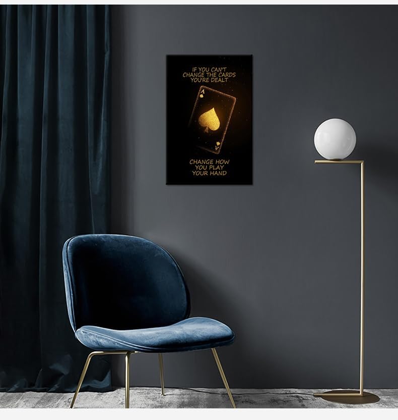 Poker Inspirational Wall Art Ace of Spades Game Motivational Poster Quotes Wall Decor for Living Room Bedroom Office Bathroom Canvas Print sign Framed Art Decoration Ready to Hang [12''Wx 18''H]