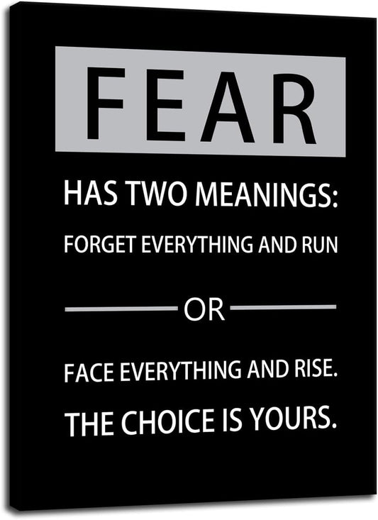 Inspirational Canvas Wall Art Fear Has Two Meanings Printed Pictures Motivational Entrepreneur Quotes Pictures Posters Home Decor Painting Frame for Living Room Office Ready to Hang [18''W x 24''H]