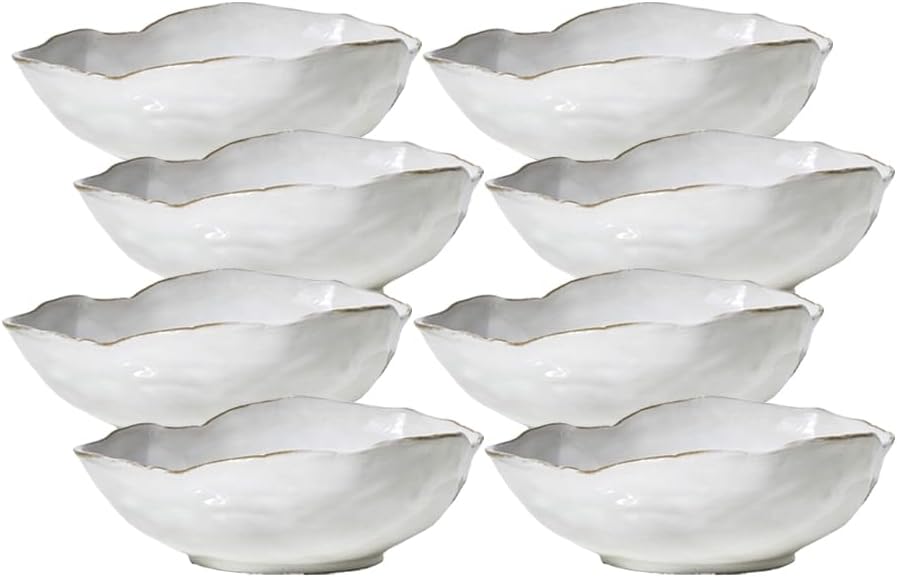 Serene Spaces Living Extra Large Free-Form Edge Glazed Ceramic Bowl - Fruit Basket, Dinnerware, Centerpiece for Weddings, Events, 10.5" Long, 8" Wide and 3.5" Tall, Set of 8