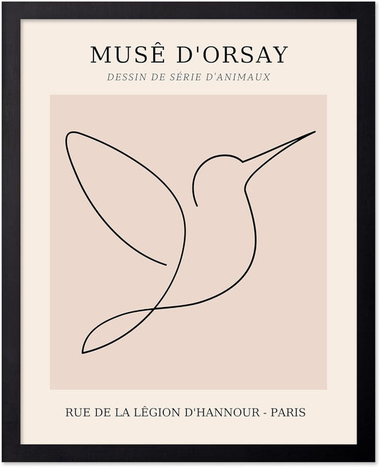 Poster Master Vintage Poster - Retro One Line Hummingbird Drawing Print - Bird Line Art - Minimal Gift for Him, Her, Animal Lover - Abstract Decor for Home, Office - 16x20 UNFRAMED Wall Art