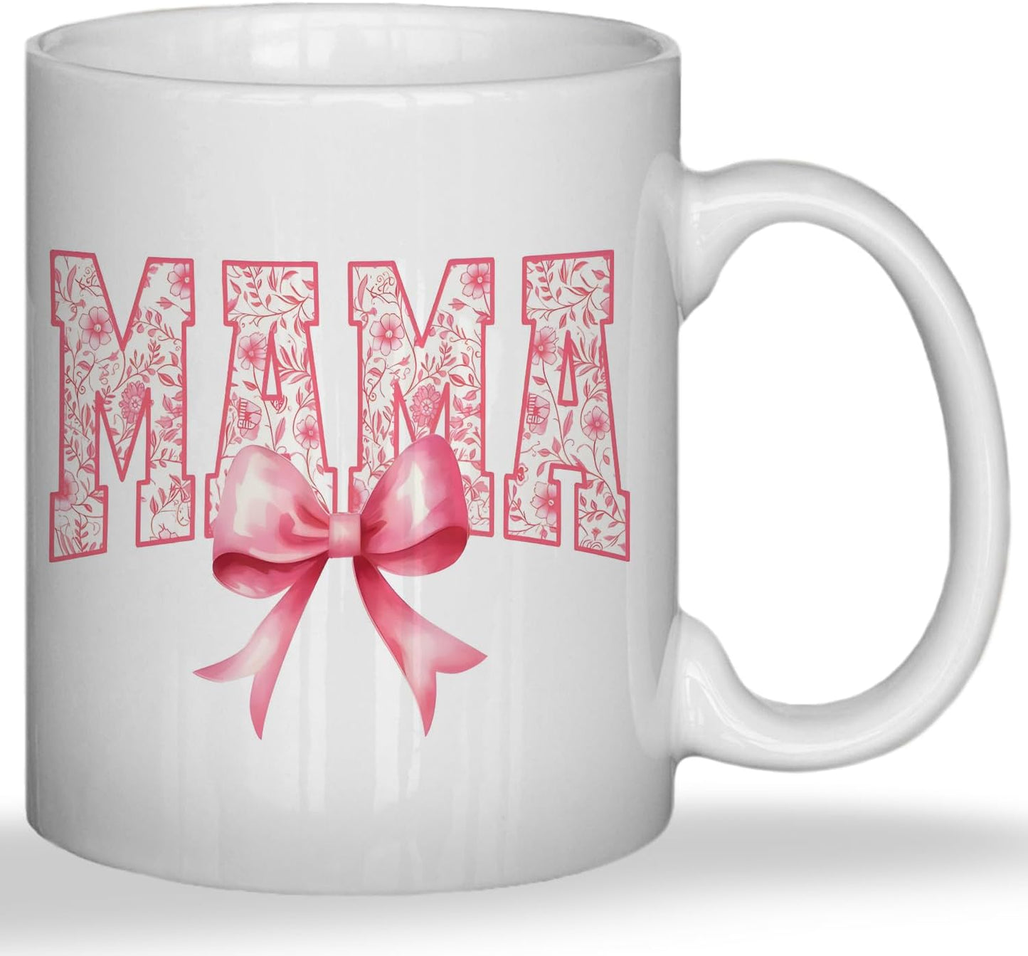 JINYO Coquette Pink Bow Floral Mama Mug, Mama Coffee Cup, Mother's Day Mugs Cups for Mom, Mom Birthday Gifts from Daughter Son, Ceramic Coffee Tea Mug 11 oz