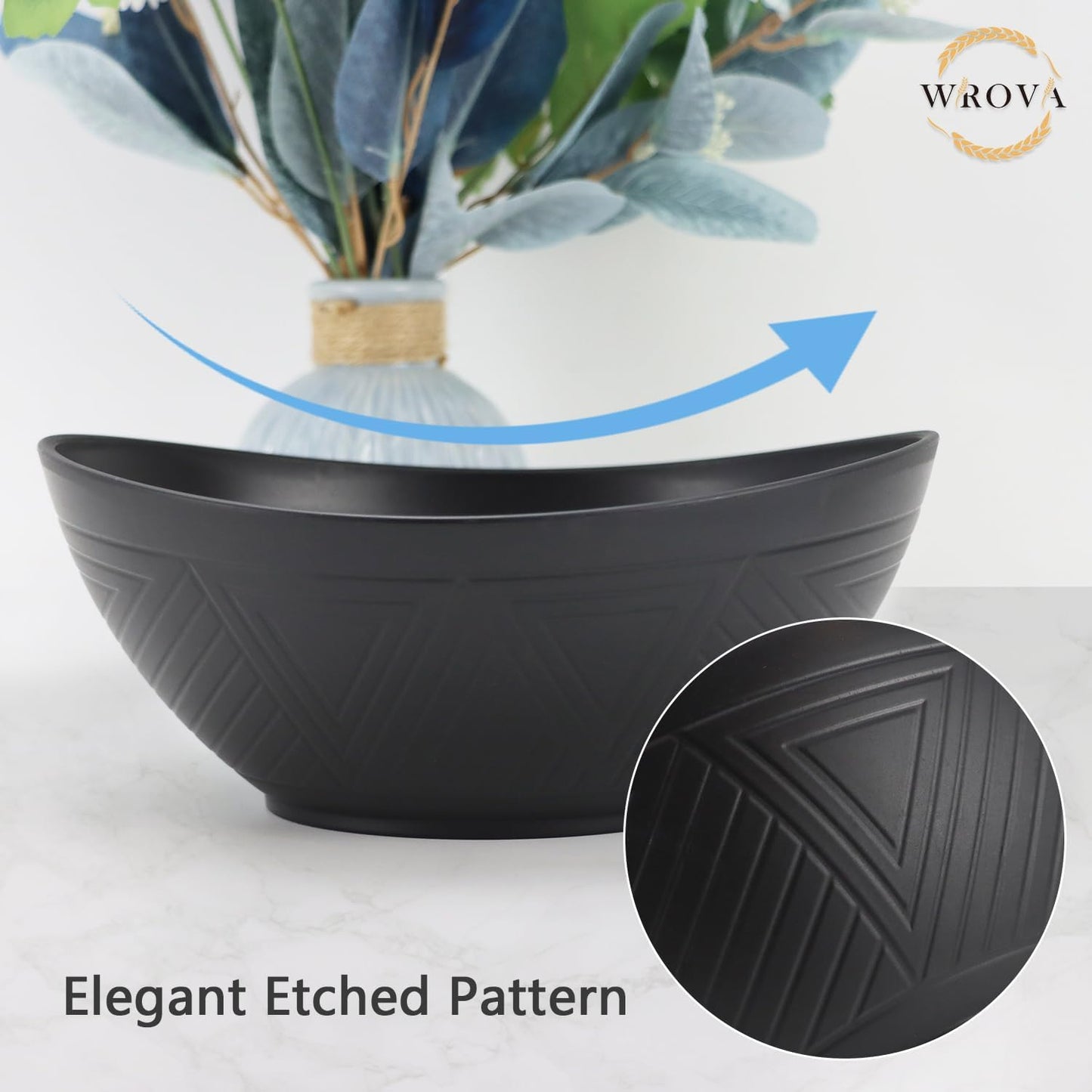 65oz Big Wheat Straw Bowls - Large Salad Bowls set of 6 - Unbreakable Serving Bowls - Microwave & Dishwasher Safe - Oval Bowls for Cereal,Salad,Fruit - Classic Series