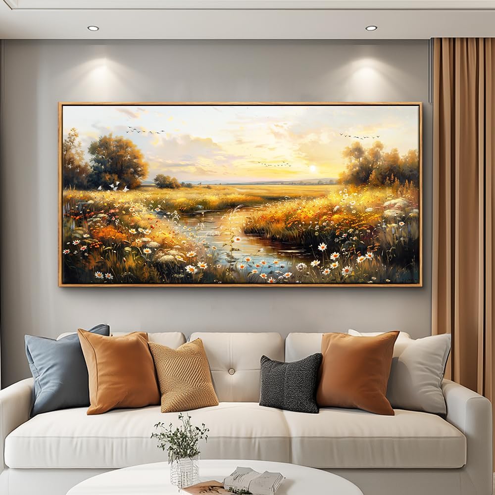 KELIYUAN Large Canvas Wall Decor For Living Room Wall Art For Bedroom Pastoral Landscape Murals Farmhouse Dining Room Wall Painting Office Home Decorations Stretched And Framed Aesthetics 30"X60"