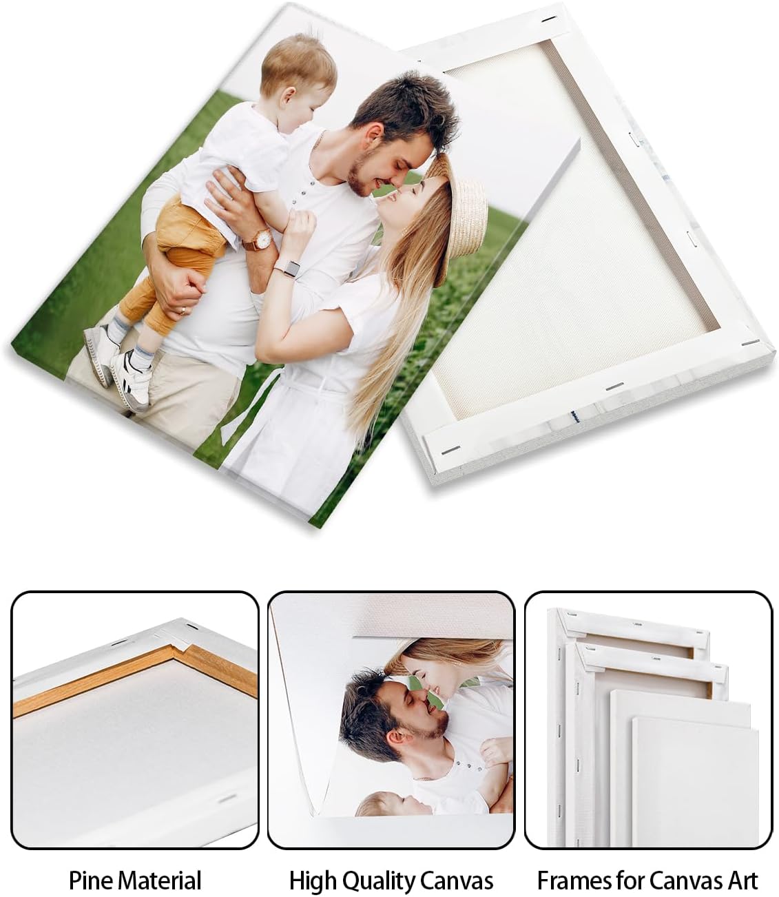 Personalized Custom Canvas Wall Art, Custom Canvas Prints with Your Photos for Living Room, Bedroom, Wedding Pet Baby Family Photo Framed Wall Art, Customized Photo Gift for Family，Friend，Lover，Pet