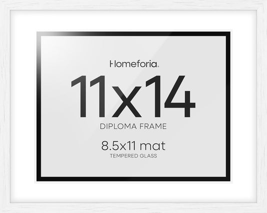 Homeforia 11x14 White Diploma Frame, High End Black Oak 11 x 14 Certificate Wood Frames with Mat 8.5x11, 14x11 Wooden Document Matted Frame, Award Graduation Frames, Tempered Glass, Wall Kit, Set of 1