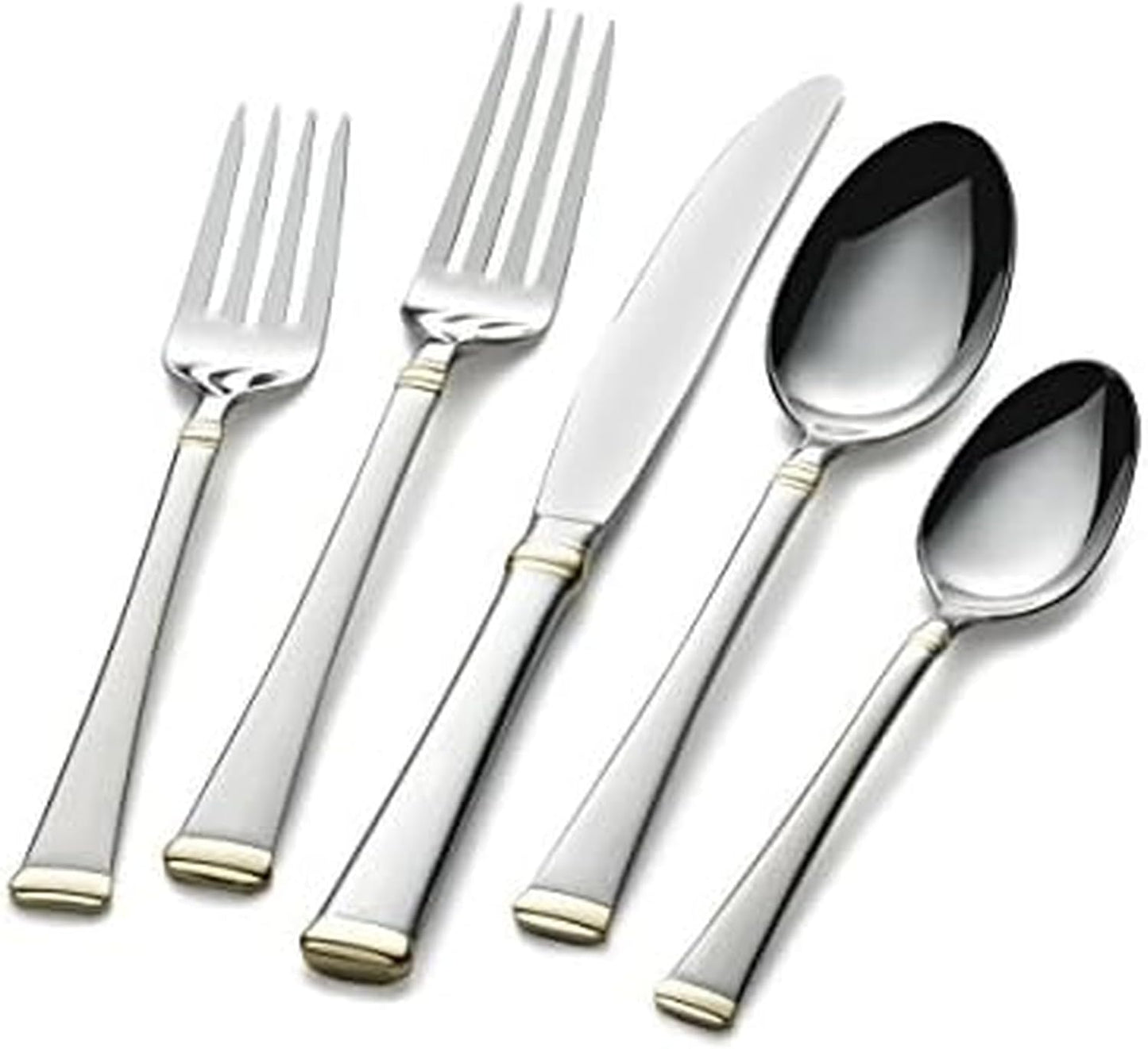 Mikasa Gold Accent Harmony Flatware Set for 12, 65 Piece 18/10 Stainless Steel Silverware with Gold-Trimmed Handles and Serving Utensils, Elegant Dinnerware Service