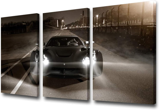 TUMOVO 3 Pieces F12 berlinetta Sport Car Canvas Giclee Print Painting Picture Wall Art Home Decor Gifts for Boy Room Ready to Hang - 12 x 24 inch x 3 Panels