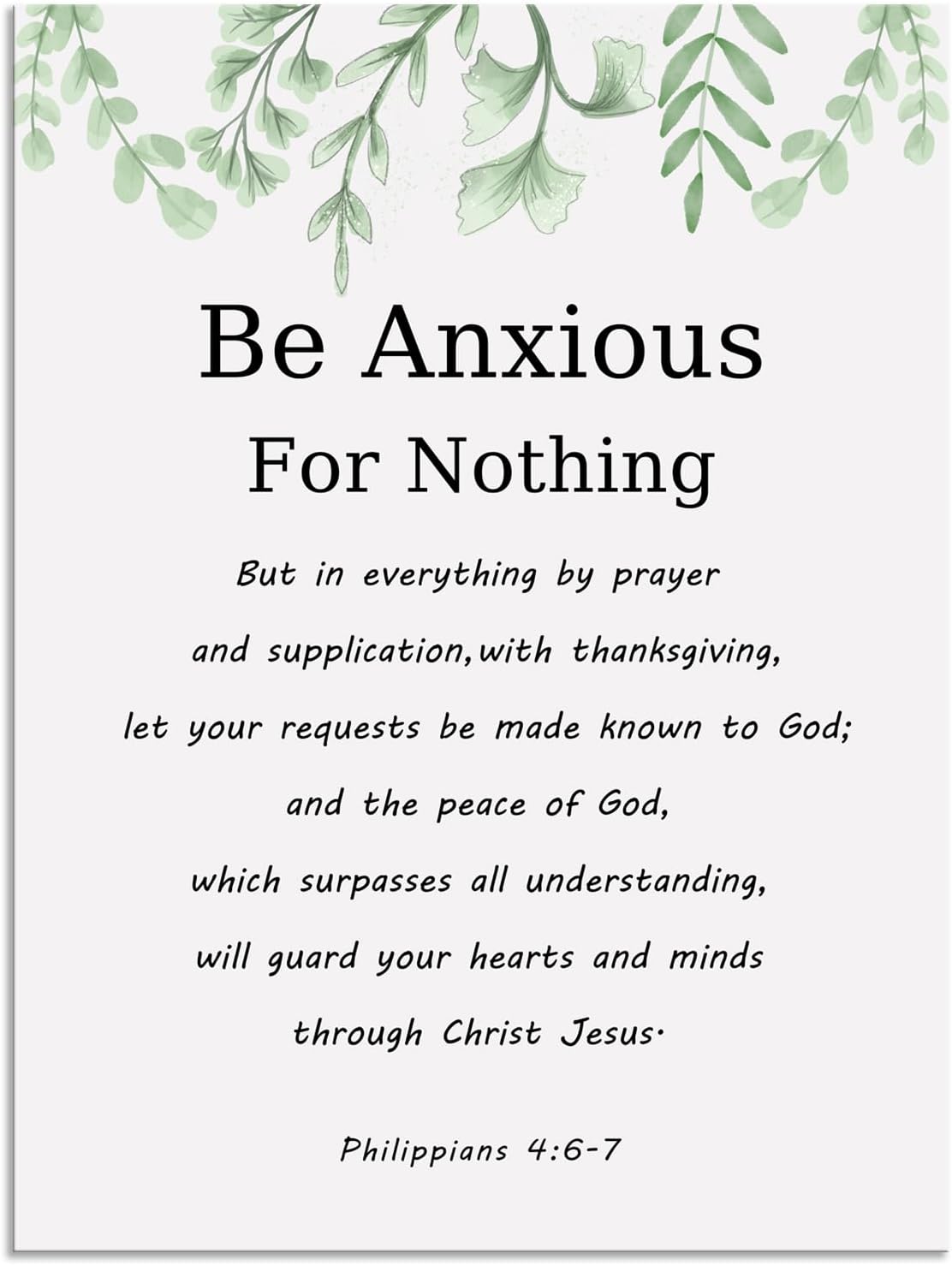 Christian Poster Philippians 4:6-7 Inspirational Canvas Wall Art Painting Print Office Decor Framed Be Anxious for Nothing Motivational Quotes for Wall Art Home Living Room Decor[18" W X 24" H]