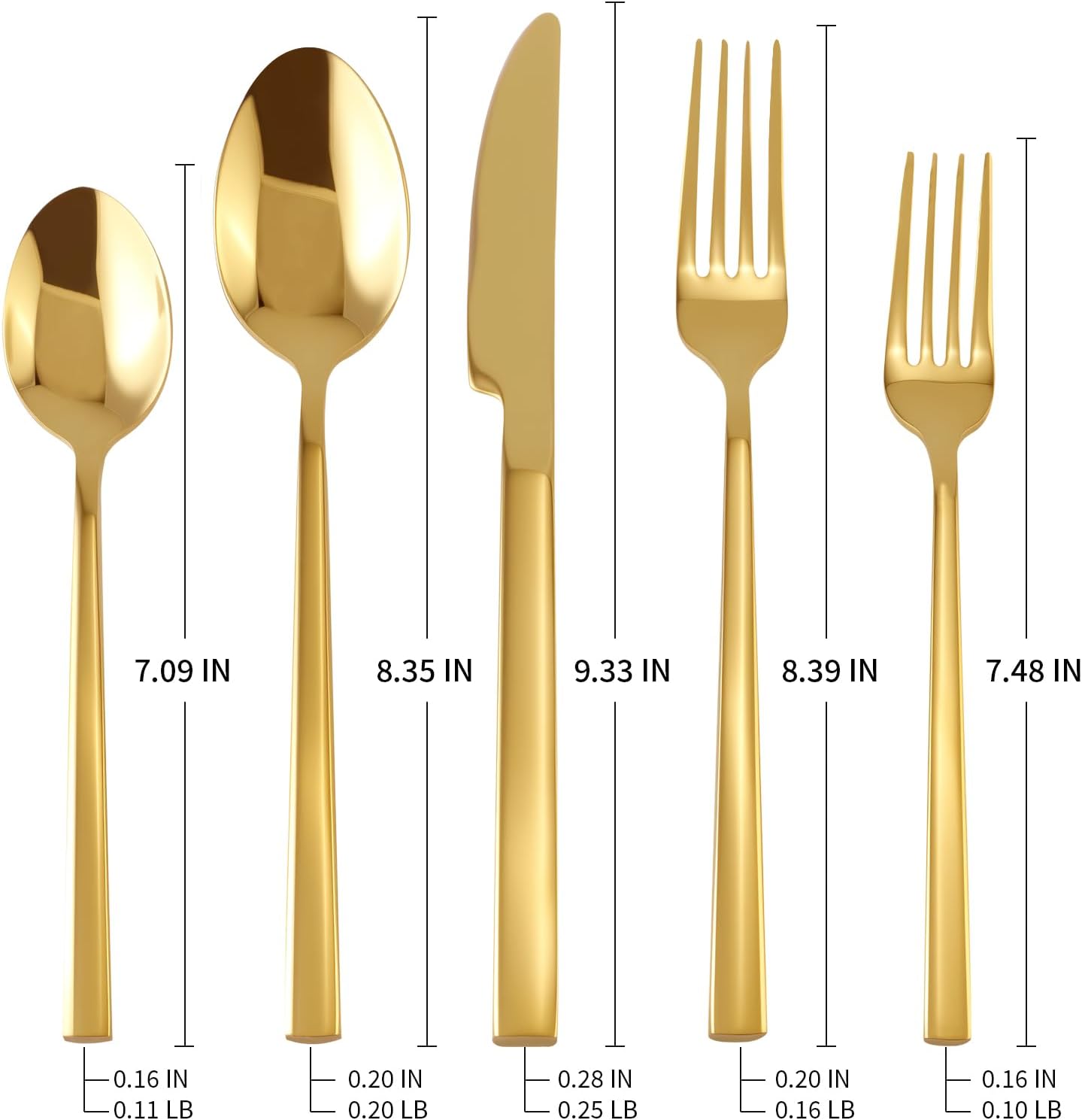 Stainless Steel Flatware Set Hand Forged 18/10 Silverware Set Cutlery Set Gold Cuboid Handle Mirror Finished 20 Pieces Service for 4
