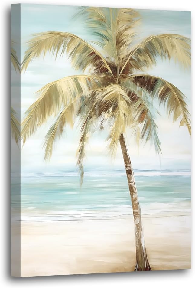 LURENCZH Tropical Beach Canvas Wall Art Seaside Palm Tree Picture Wall Decor Ocean Scenery Painting Prints for Bathroom Decor Framed(Beach-1,28.00" x 42.00")