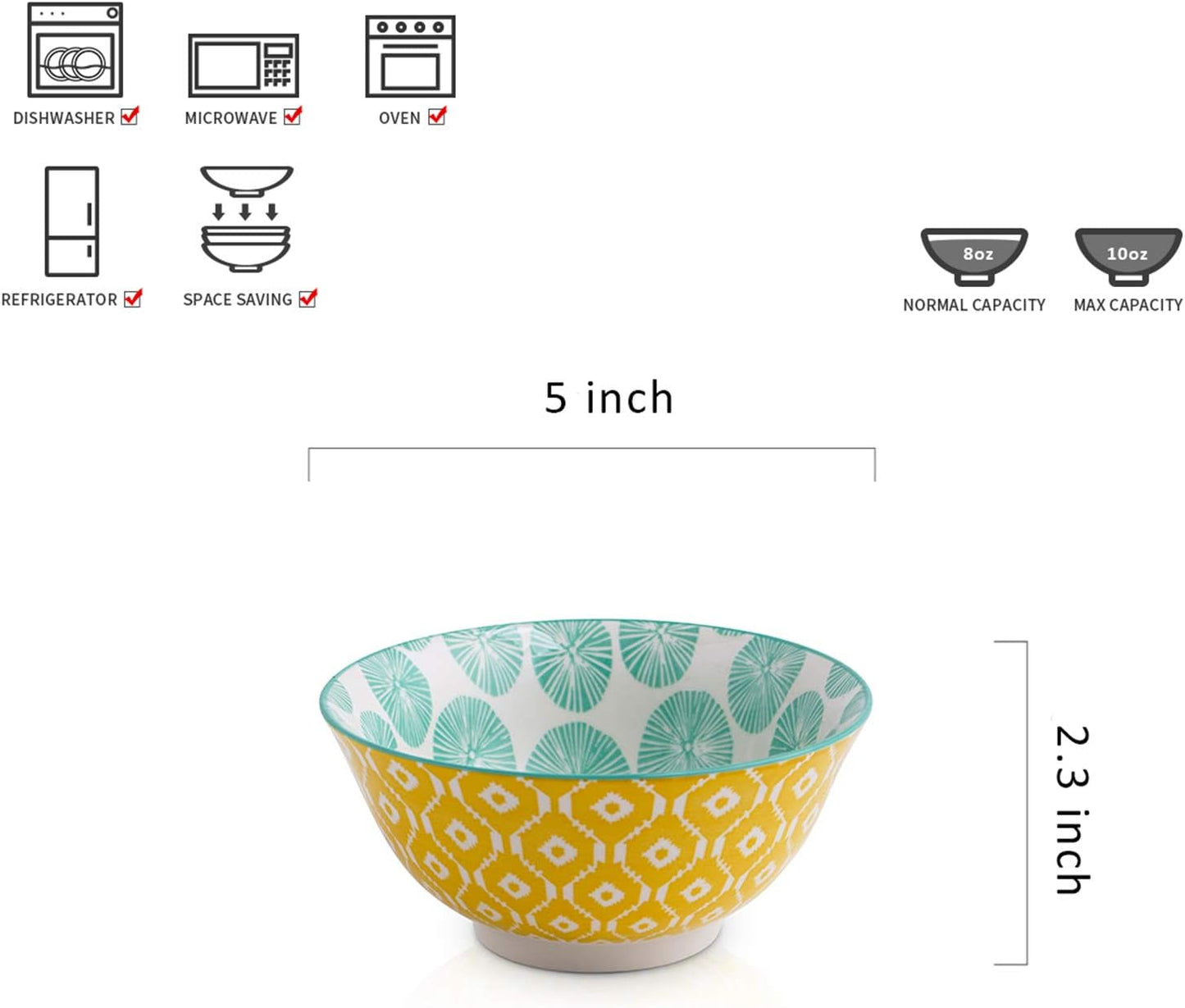 Selamica Porcelain Ice Cream Bowls Set of 6, Small Bowls, Ceramic bowls for Dessert, Ice Cream, Variety of Colors