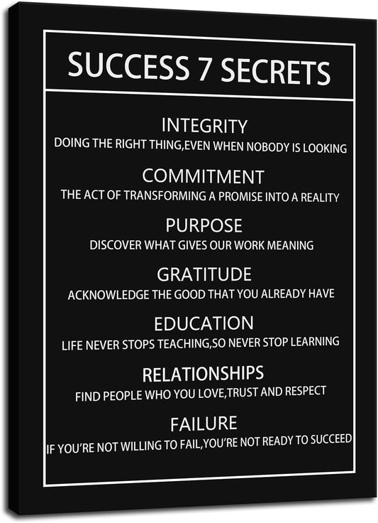 Motivational Canvas Wall Art Success 7 Secrets Inspirational Poster Print Artwork Painting Picture for Framed Home Decoration Living Room Office Bedroom Ready to Hang [30''W X 40''H]