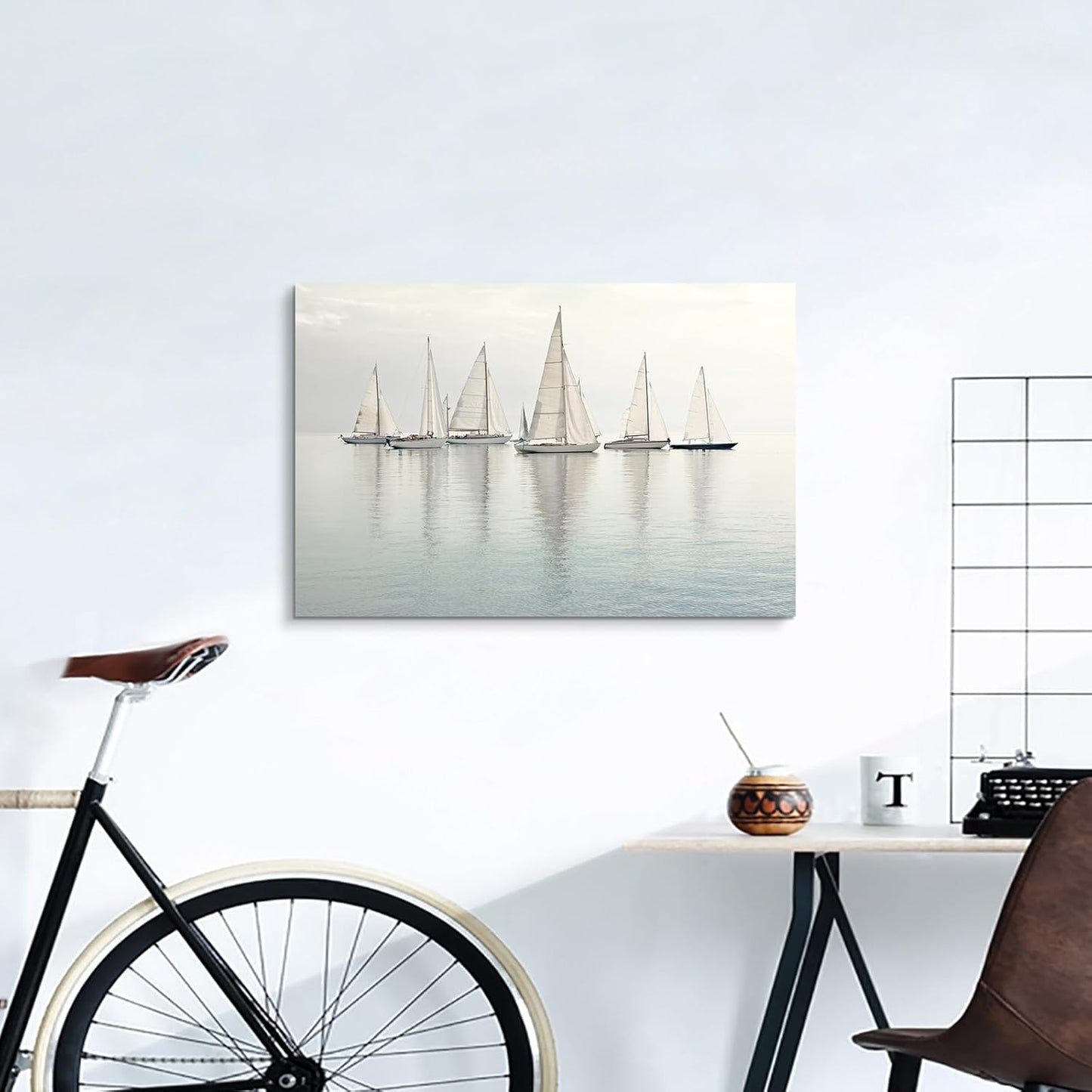 ARTISTIC PATH Coastal Sailboat Canvas Wall Art - Nautical Sailing Picture Ocean Ship Prints Sea Level Boat Painting Artwork for Bedroom