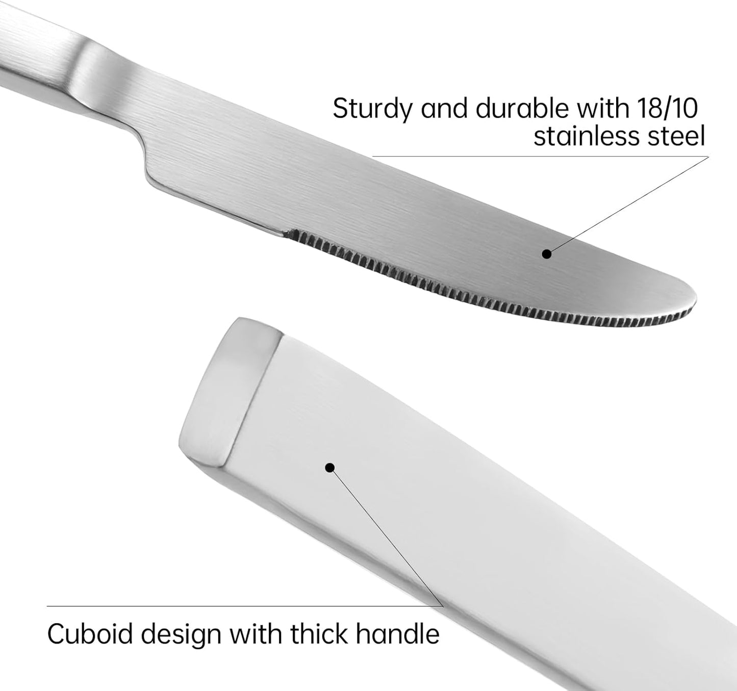 Stainless Steel Flatware Set Hand Forged 18/10 Silverware Set Cutlery Set Silver Cuboid Handle Matte Finished 20 Pieces Service for 4