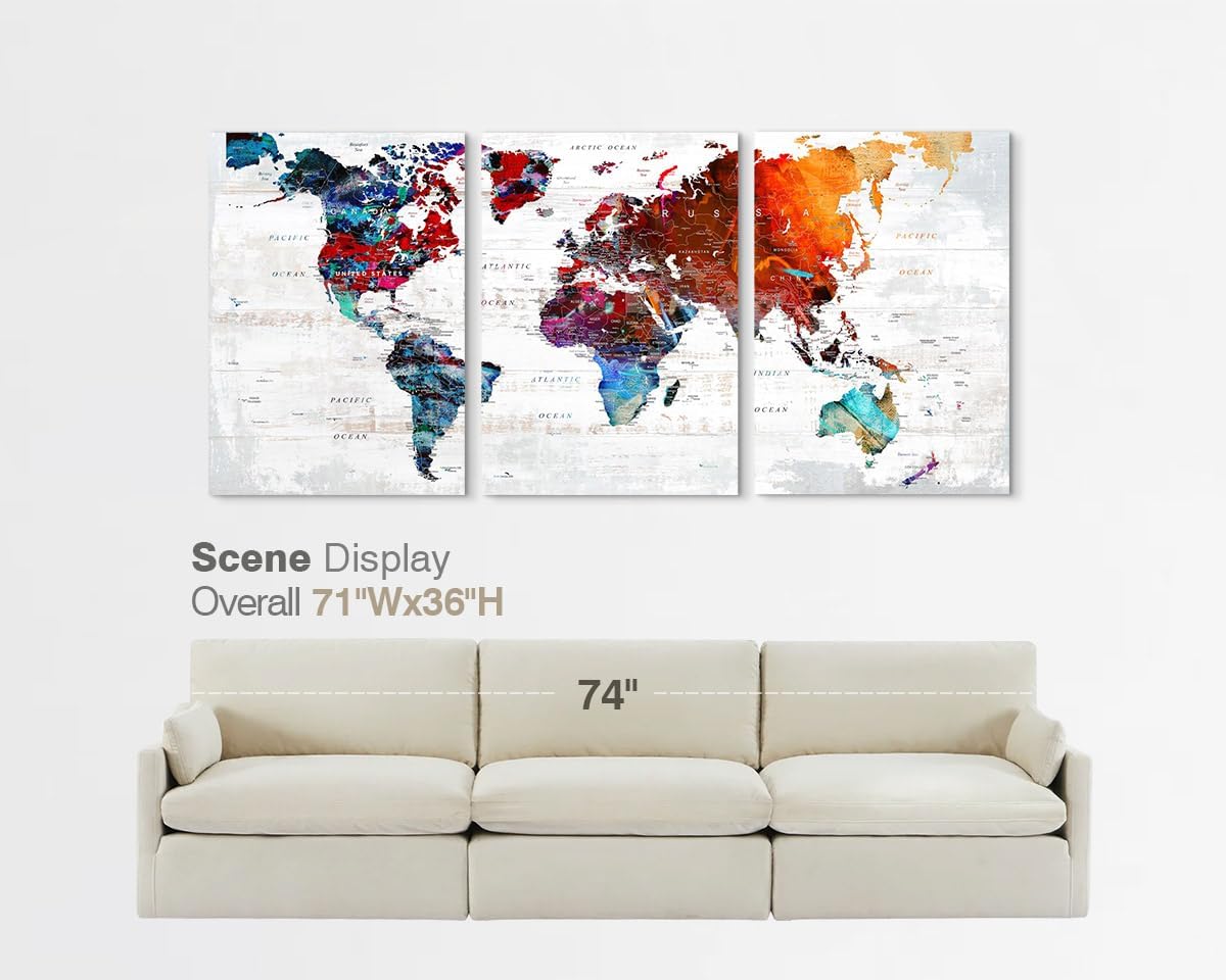 Wall Art for Office Pictures for Living Room Wall Decorations Bedroom Wall Decor for Women Girl Large Map of the World Canvas Art Wall Decor Classroom Decor