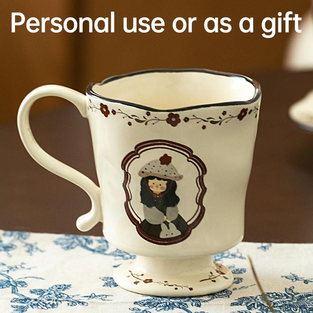 360ml -12.17oz Painted Cute Ceramic Mug - Cute Coffee Cup for Espresso,Macchiato,Latte - Gift for Women, Dishwasher Safe