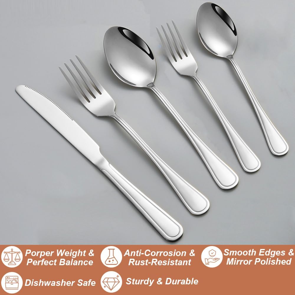 20 Pcs Silverware Set for 4 with Simple Striped Handle Design, Food Grade Stainless Steel Flatware Set, Eating Utensils Sets Include Fork/Knife/Spoon, Reusable Cutlery Set, Dishwasher Safe