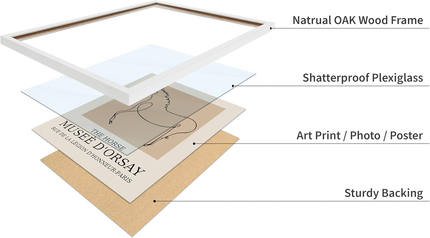 Poster Master Vintage Poster - Retro Minimalist Print - Gift for Artist, Friend - Horse, Line Drawing, Sketch, Abstract - Wall Decor for Living Room, Bedroom, 8x10 White Framed