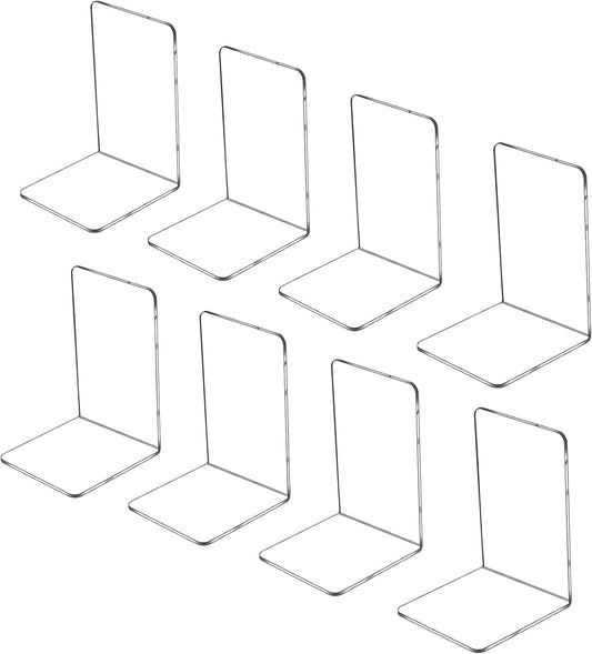 Lulonpon 8 Pieces Book Ends, Bookends, Books Stand, Books Stoppper, Clear Bookend for Shelves, Acrylic Book Ends for School, Library, Desktop Organizer ﻿