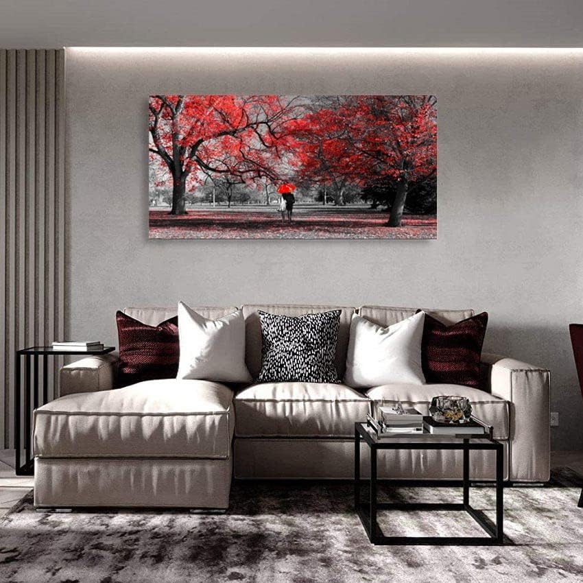 Bamdeya Wall Art Living Room Black White Wall Art Tree Red Wall Decor Natural Scenery Canvas Prints Art Forest Posters Painting Landscape Artwork for Wall Decorations Roon Decor Framed-20x40inches