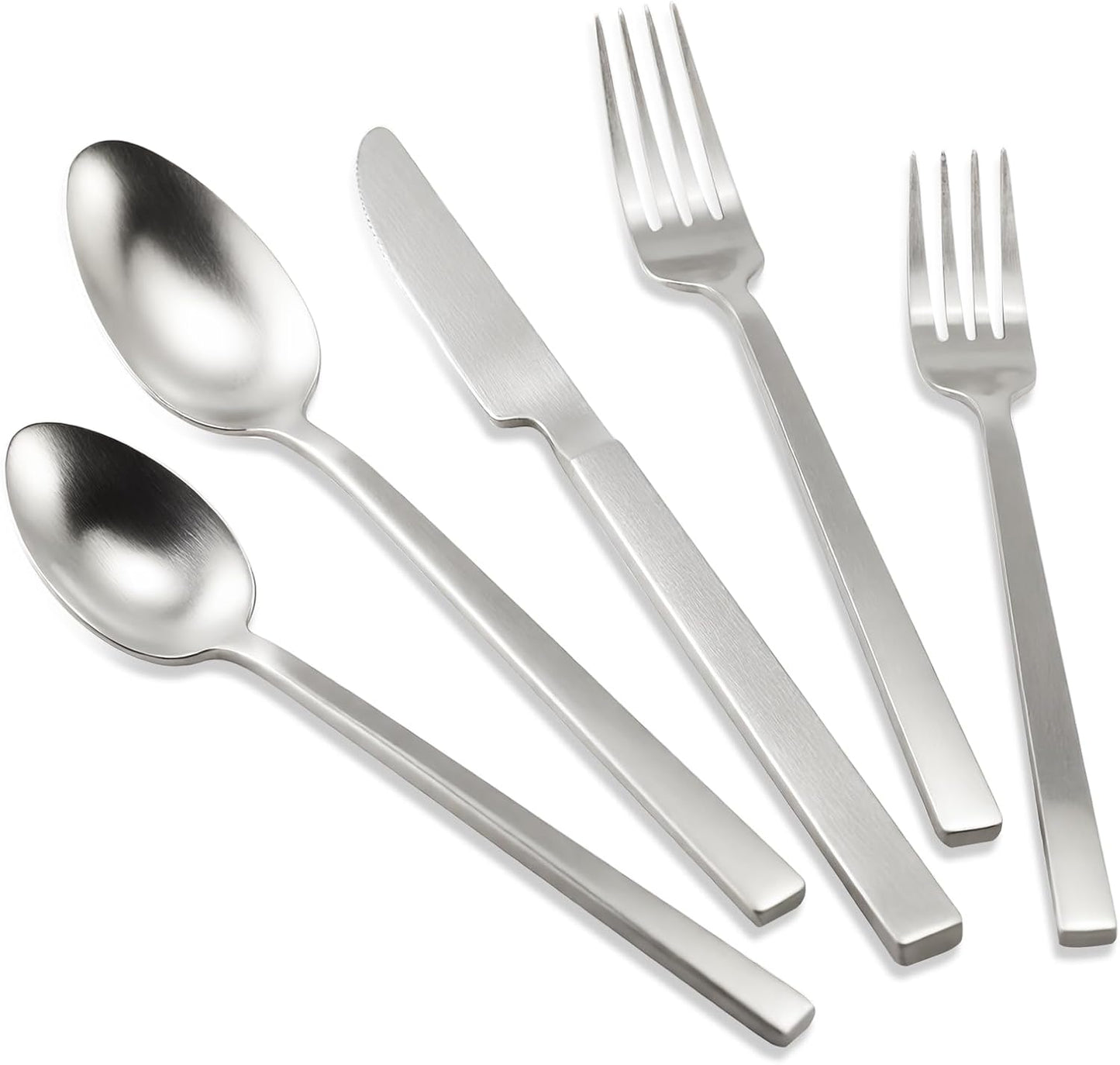 Stainless Steel Flatware Set Hand Forged 18/10 Silverware Set Cutlery Set Silver Cuboid Handle Matte Finished 20 Pieces Service for 4