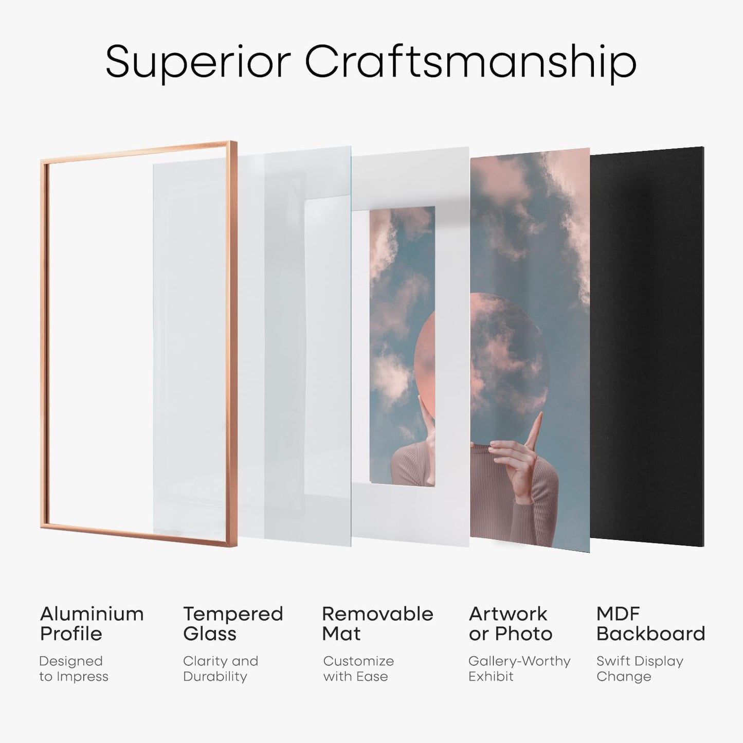 Homeforia 18x24 Frame Rose Gold, High End Metal 18x24 Poster Frames with Mat 16x20 inch Photo, 18 x 24 Rose Gold Picture Frame Matted to 16 by 20 Print, 24x18 Frame, Tempered Glass, Wall Kit, Set of 1