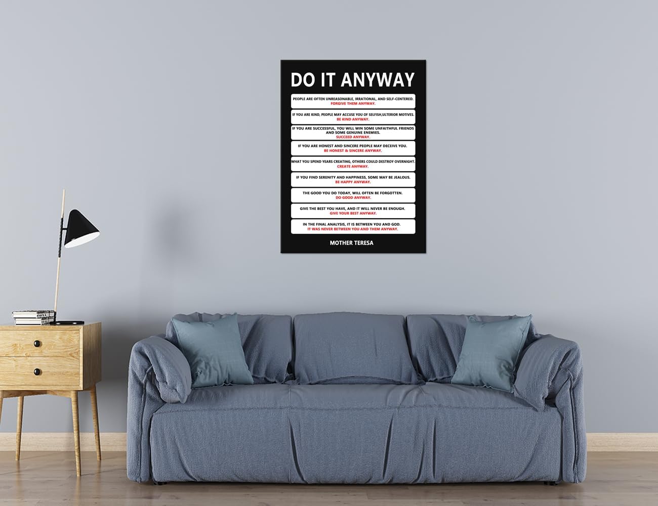 Inspirational Poster Motivational Wall Art Do It Anyway Mother Teresa Quote Canvas Prints Artwork for Office Living Room Modern Home Decor Painting Pictures Stretched and Framed [30''Wx 40''H]